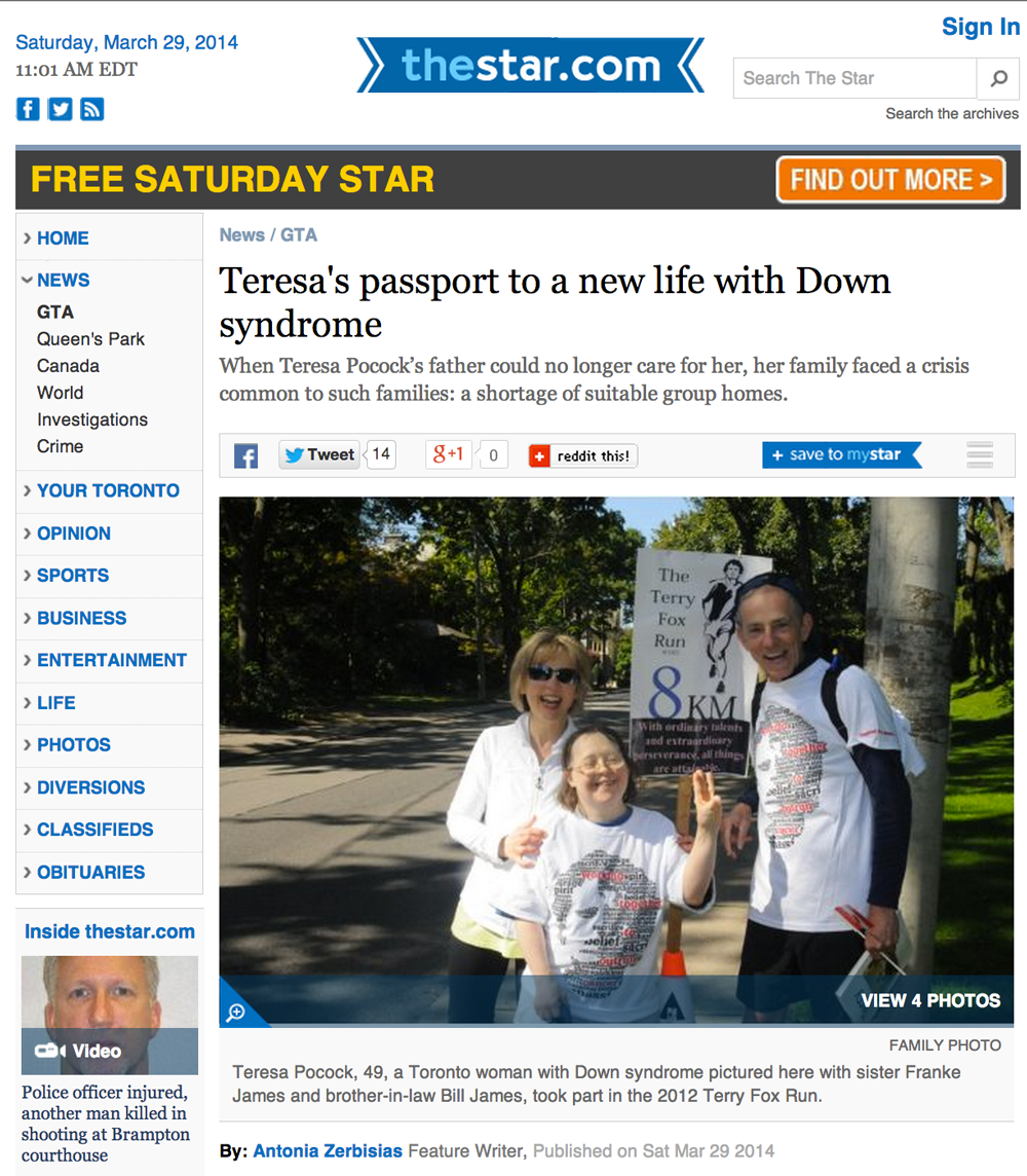 Toronto Star: Teresa Heartchild’s passport to a new life with Down syndrome