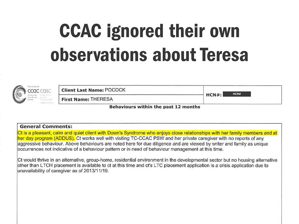 CCAC ignored their own observations about Teresa